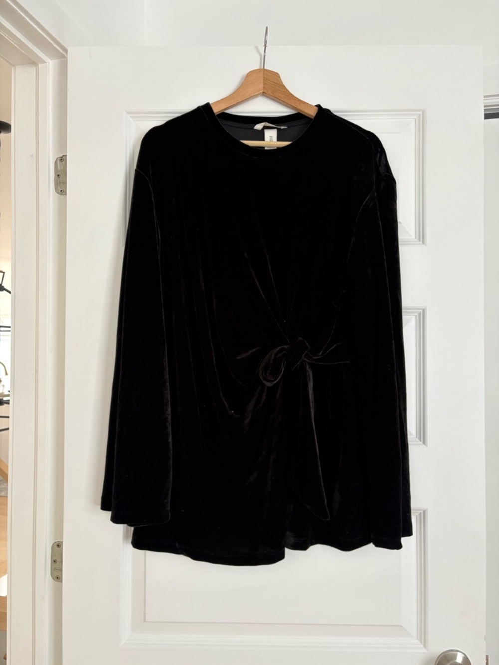 H&M Maternity Black Velvet Long Sleeve Tie-Front Top